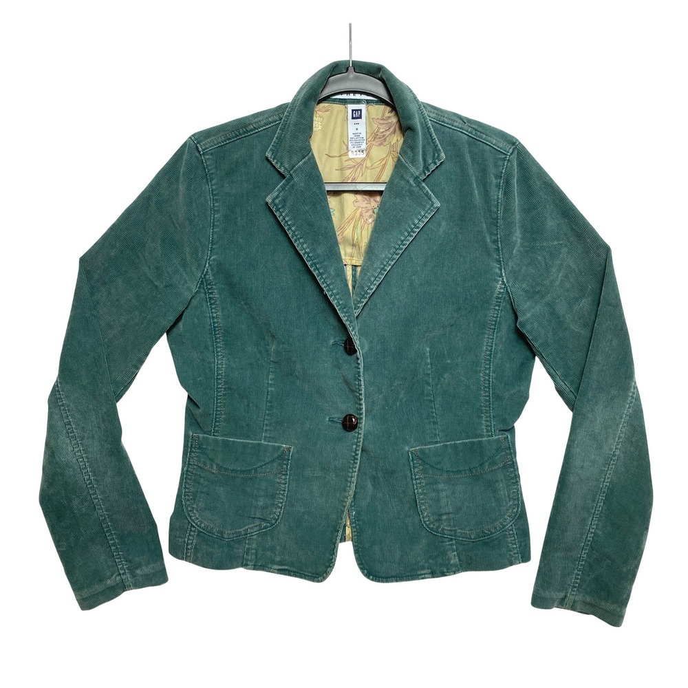 GAP Corduroy Blazer Womens Size 8 Green Two Button Pockets Floral Lined  Jacket